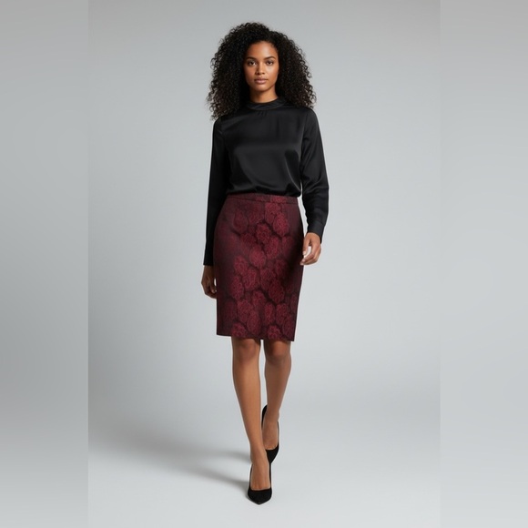 Papillon Blanc Dresses & Skirts - Papillon stunning burgundy/black  pencil skirt